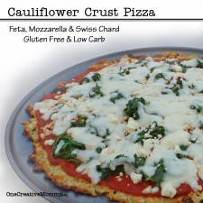 No Carb Cauliflower Crust Pizza with Feta, Mozzarella & Swiss Chard