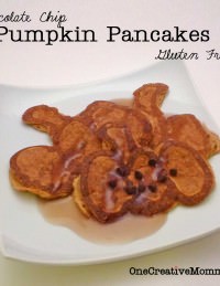 Pumpkin Choc Chip Pancakes with Whipped Cream {OneCreativeMommy.com}