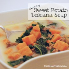 Skinny Sweet Potato Toscana Soup -- If you like Zuppa Toscana, check out this lighter version with a sweet potato twist. {Tasty with Kale, Swiss Chard, or Spinach} #soup #sweet #potato