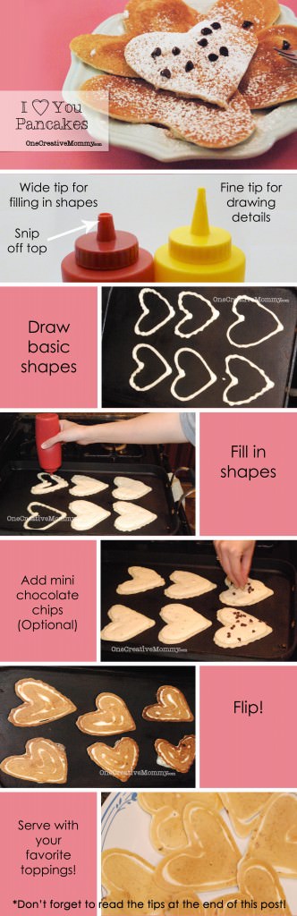 I {Heart} You Pancakes {Create fun pancake shapes with this simple tutorial from OneCreativeMommy.com} #valentine
