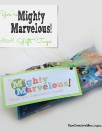 You're Mighty Marvelous M&M Gift Tags {Perfect for gymnastics meets, the first or last game of the season, opening night of the school play, or any other time someone needs a pick me up!} Free Download from OneCreativeMommy.com