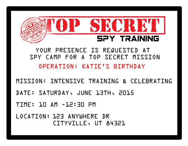 Spy Themed Birthday Party Invitations Printable Free