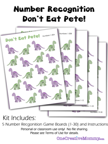 Number Recognition Math Game for Kids | Don't Eat Pete! {OneCreativeMommy.com}