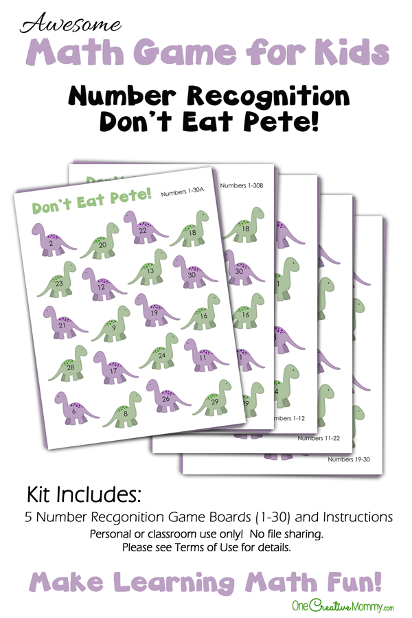 Number Recognition Math Game for Kids | Don't Eat Pete! {OneCreativeMommy.com}