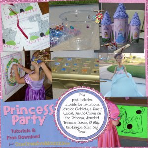Princess Birthday Party Ideas: Tutorials for Invitations, Jeweled Goblets, a Pinata Quest, Pin-the-Crown on the Princess, Jeweled Treasure Boxes, & Slay-the-Dragon Bean Bag Toss {OneCreativeMommy.com}