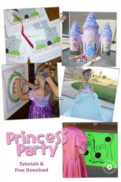 Princess Birthday Party Ideas! {Invitations, Jeweled Goblets, Pinata Quest, Pin-the-Crown on the Princess, Jeweled Treasure Boxes, & Slay-the-Dragon Bean Bag Toss} OneCreativeMommy.com