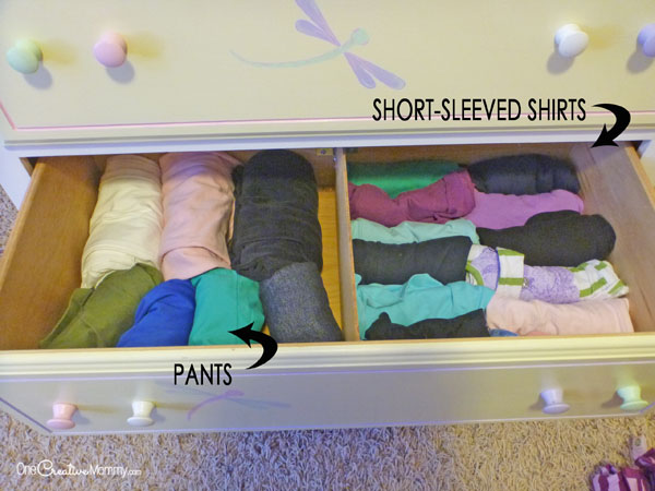 Organize those messy drawers with dividers {tutorial to make your own at OneCreativeMommy.com} Dresser organization for kids