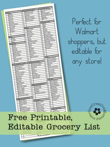 Shop more quickly with this printable and editable grocery list from OneCreativeMommy.com. No more backtracking to find items you missed because your list was unorganized! {It's editable, too!}