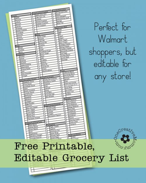 walmart grocery shopping list