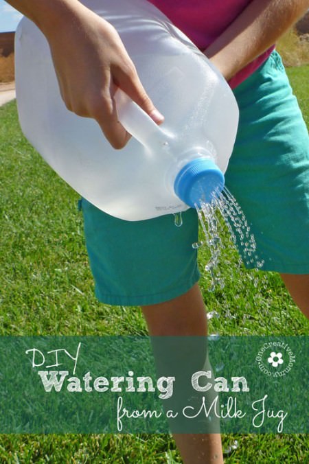 Recycle a milk jug into a watering can for the garden with the simple tutorial from OneCreativeMommy.com!