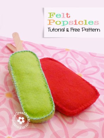 Easy Felt Popsicle Tutorial--A great beginner sewing project, sure to bust the boredom blues for you or your tween! {OneCreativeMommy.com} #feltfood #tutorial