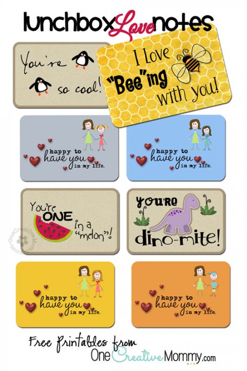 Free Lunchbox Love Notes Printables from OneCreativeMommy.com {Who doesn't need a little love in their lunch?}