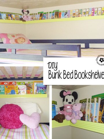 Clean up the mess in your kids' beds with these DIY Forward-Facing Bookshelves {OneCreativeMommy.com} #bookshelvesforkids