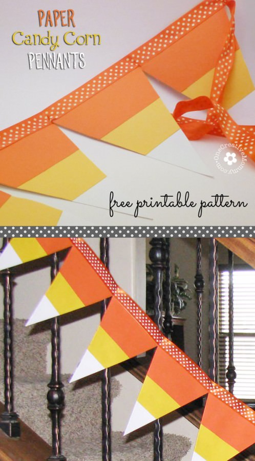 Candy Corn Pennant Tutorial with Free Pattern from OneCreativeMommy.com {Easy Halloween Decor!} AKA Candy Corn Bunting