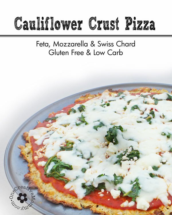 Gluten Free Cauliflower Crust Pizza with Feta and Swiss Chard--Low Carb! {OneCreativeMommy.com}