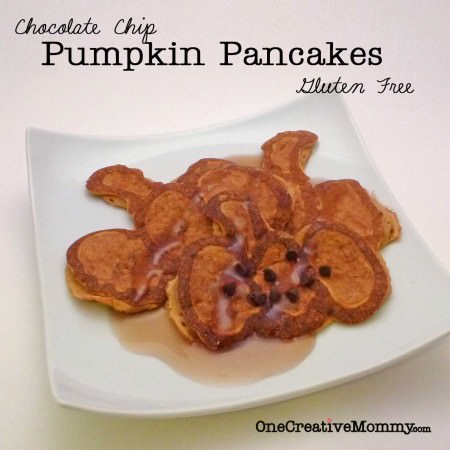 Pumpkin Choc Chip Pancakes with Whipped Cream {OneCreativeMommy.com}