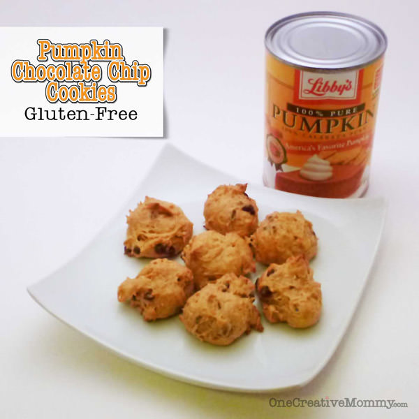 Best Gluten Free Pumpkin Chocolate Chip Cookies! {I took these to school, and the kids gobbled them up!} OneCreativeMommy.com #glutenfree #pumpkincookies