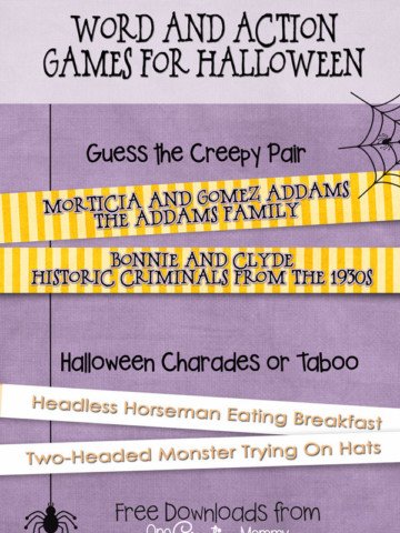 Halloween Party Games! Download two free Halloween Word and Action Games from OneCreativeMommy.com!