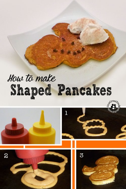 How to Make Shaped Pancakes {OneCreativeMommy.com} Pumpkin Shaped Pancakes are perfect for Fall!