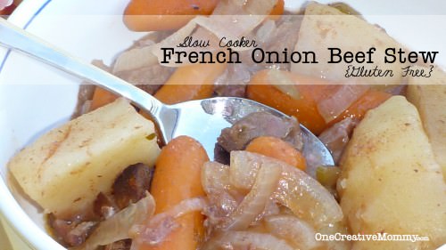 Slow Cooker French Onion Beef Stew (GF) The secret ingredient is V8 juice!