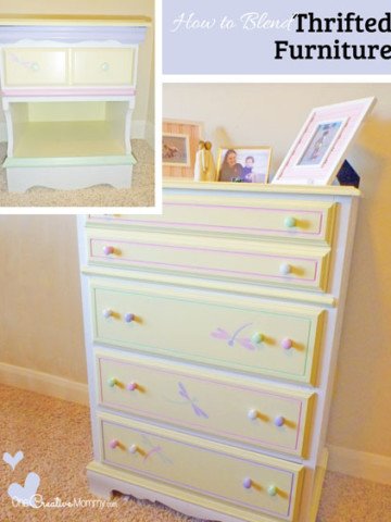 Create this whimsical look for a little girl's room by blending mismatched thrifted furniture with paint. {OneCreativeMommy.com} Bedroom Decor Idea and Painting Tips