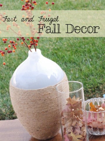 Fast and Frugal Fall Decor {OneCreativeMommy.com} Fill vases and bowls with real Fall leaves for a quick and easy centerpiece or Fall mantel
