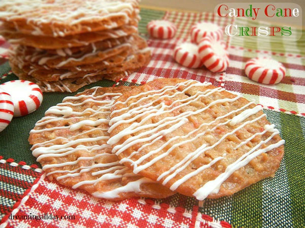 Delicious and airy Candy Cane Crisps recipe -- just in time for Christmas {OneCreativeMommy.com} #peppermint #cookies #cookierecipe #christmas
