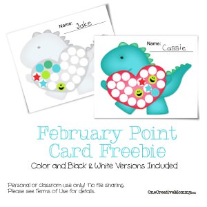 February Point Card Freebie {A great way to keep track of goals, behavior, or completed work--1 full point card = $1, a prize, or whatever you want!} #motivate #kids