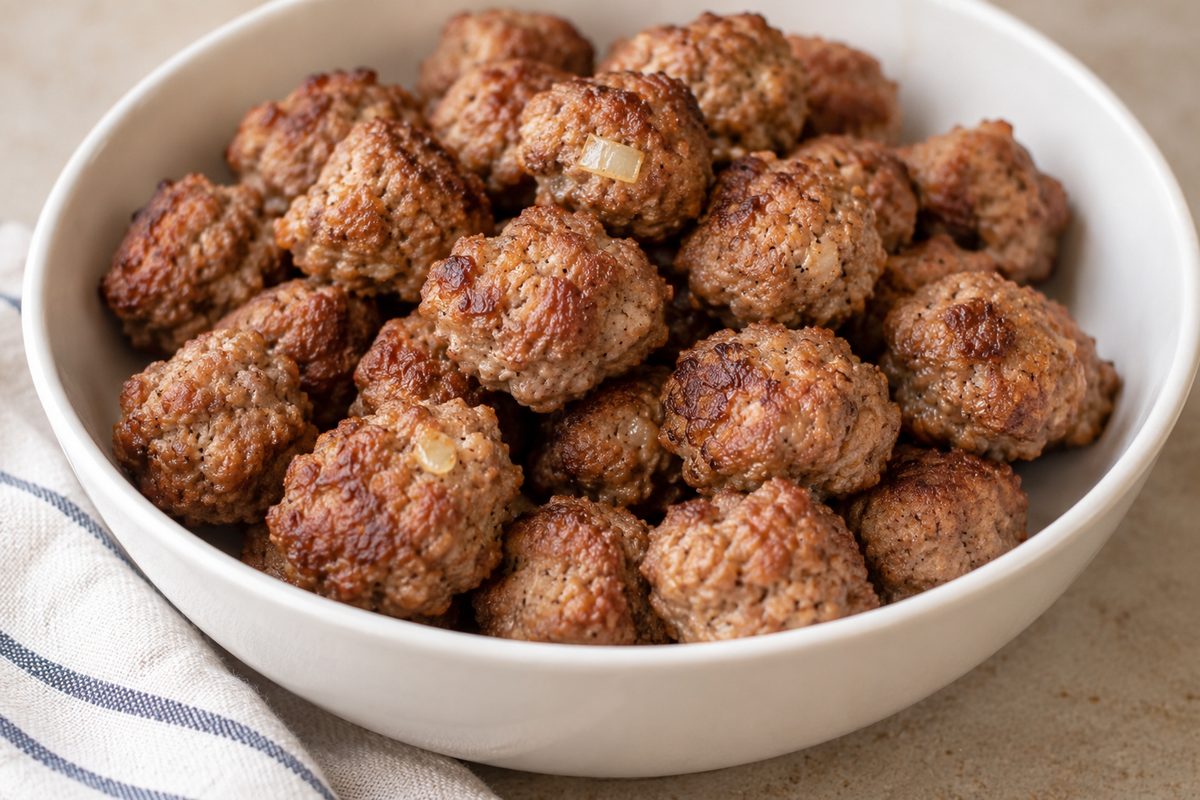 Homemade baked meatballs for meatball chili