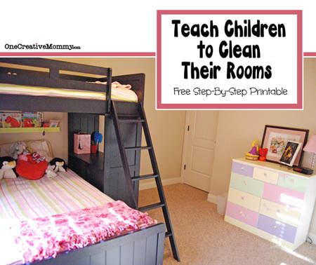 How to Teach Children to Clean Their Rooms {OneCreativeMommy.com} Tired of nagging kids to clean their rooms? Your kids might be overwhelmed and not know where to start. (Free Printable Reminder Cards)