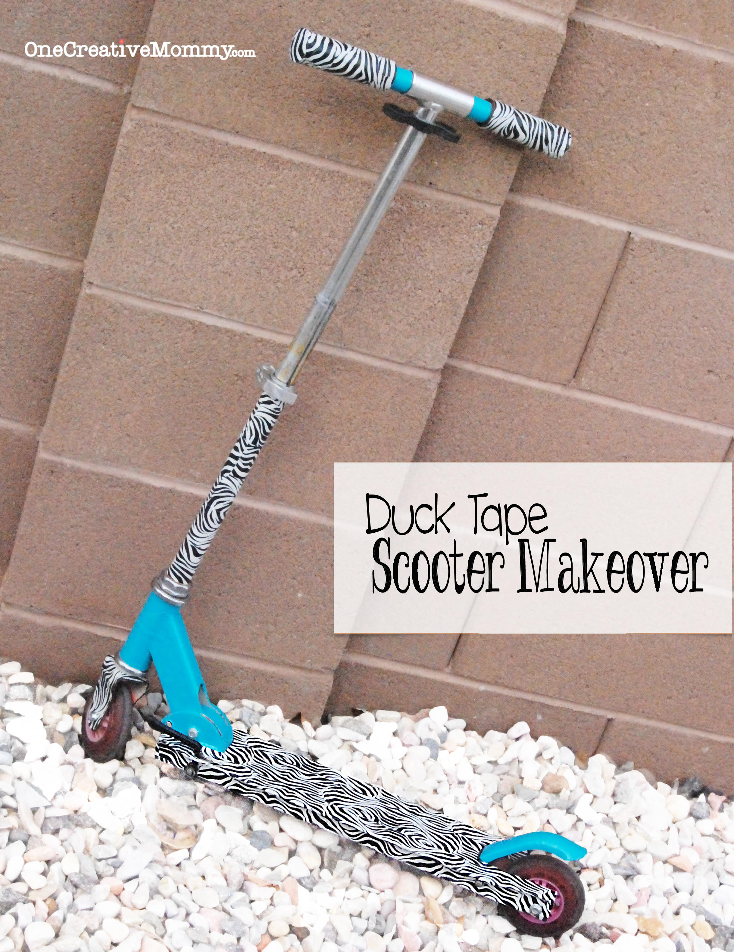 Duck Tape Scooter Makeover from OneCreativeMommy.com {Don't throw away that faded scooter. Give it a fresh new look with duck tape! This scooter went from Barbie to all grown up!}