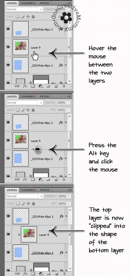 How to Use a Photoshop Photo Template (How to Clip an Image to a Frame) OneCreativeMommy.com