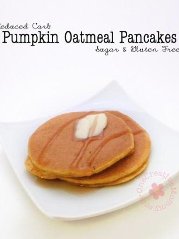 Pumpkin Oatmeal Pancakes {Reduced Carb, Sugar Free, Gluten Free} from OneCreativeMommy.com