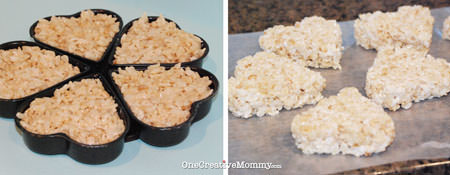 Quick and Easy Gluten Free Spring Rice Krispie Treats {I used a heart-shaped mold, but cookie cutters would work great, too. Don't forget to visit One Creative Mommy to see how to make the frosting!}