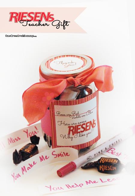 Riesens Candy Teacher Gift Idea and Printable {Roses are Red, Violets Are Blue, Here are some Riesens why I like you!} from OneCreativeMommy.com