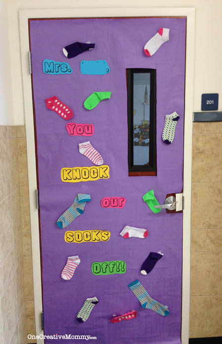 25 Teacher Appreciation Door Ideas from OneCreativeMommy.com {You Knock Our Socks Off!} You Knock Our Socks Off