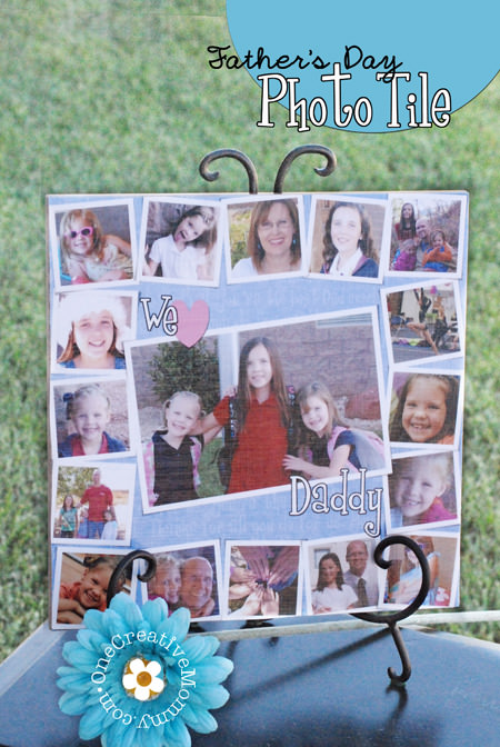 Father's Day Photo Gift Idea from OneCreativeMommy.com {Mod Podge image to ceramic tile. Free photoshop template available at the same site}