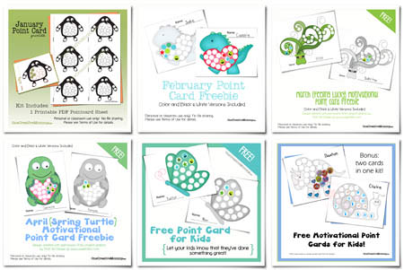 Free Point Cards for Kids {7 free designs from OneCreativeMommy.com}