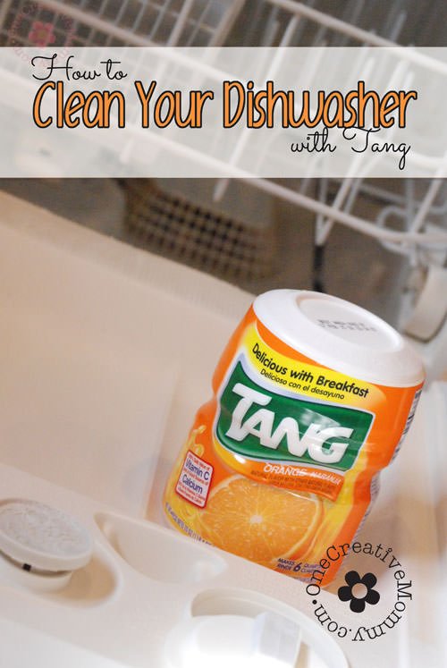Clean Your Dishwasher with Tang!  Before you call an expensive repairman, try this simple method to get your dishwasher working like new again! {OneCreativeMommy.com}