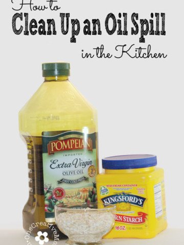 How to Clean Up an Oil Spill in the Kitchen {You won't believe how easy it is!} OneCreativeMommy.com #kitchentip #cleanupoil #oliveoil