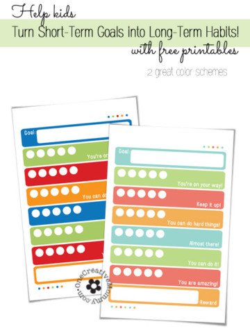 Goal Setting: Helping kids turn short-term goals into long-term habits {Free Printables} OneCreativeMommy.com