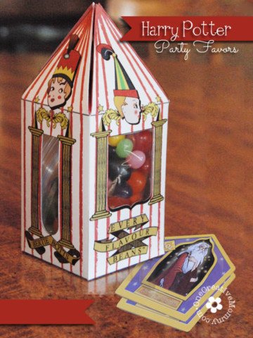 Harry Potter Party Favors from OneCreativeMommy.com {Bertie Botts Every Flavor Beans, Chocolate Frogs and Famous Witch and Wizards Cards!}