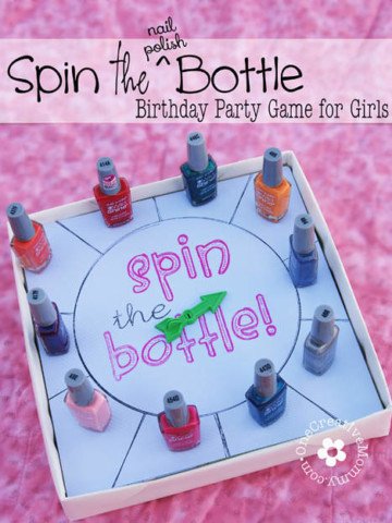 Spin the Nail Polish Bottle Party Game for Girls {OneCreativeMommy.com} Includes free Silouette and pdf files for spinner {Great for a slumber or un-slumber party}