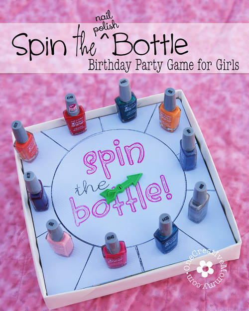 Spin the Nail Polish Bottle Party Game for Little Girls {OneCreativeMommy.com} Includes free Silouette and pdf files for spinner #partygames #unslumberparty