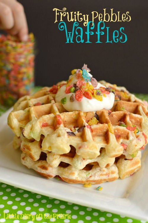 Fruity Pebbles Waffles from Little Dairy on the Prairie