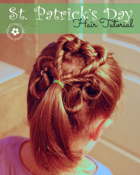 Learn how to create this adorable shamrock hair style for St. Patrick's Day with this simple tutorial from OneCreativeMommy.com