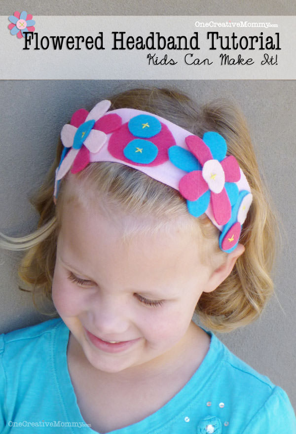 Easy Flowered Headband Tutorial from OneCreativeMommy.com {Recycle old t-shirts and felt into these adorable headbands with this simple project to make with your kids!}