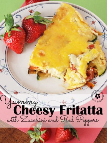My all-time favorite breakfast -- Cheesy Fritatta with Zucchini, Basil and Red Peppers! {Low Carb!} OneCreativeMommy.com