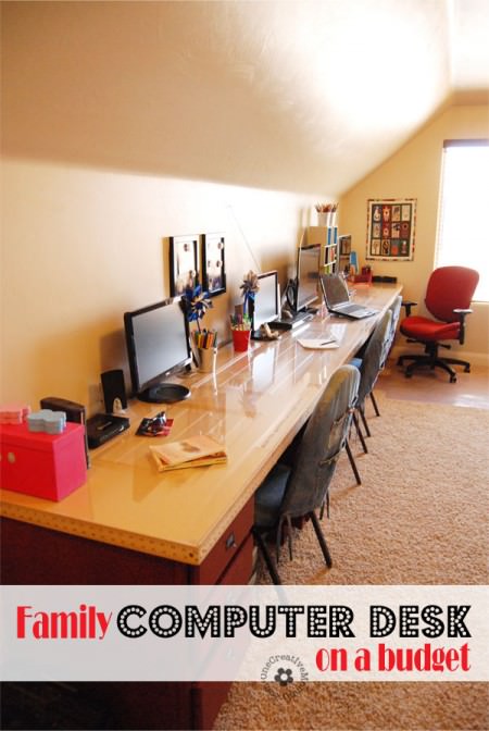 Build a Family Computer Desk on a Budget! {I made mine almost completely with second hand materials} OneCreativeMommy.com