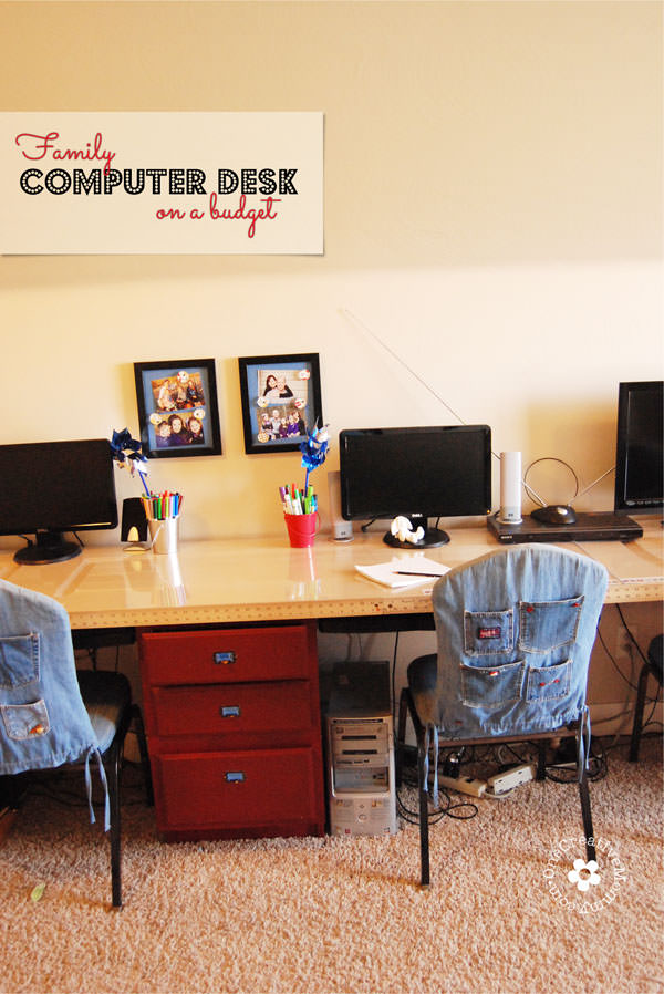 Build a Family Computer Desk on a Budget! {I made mine almost completely with second hand materials} OneCreativeMommy.com